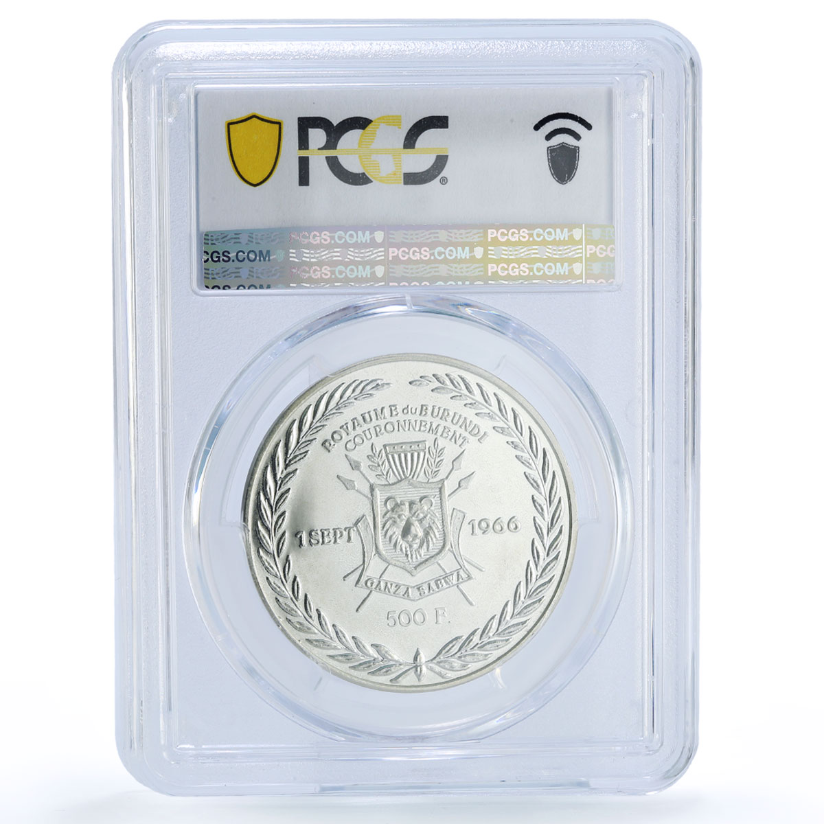 Burundi 500 francs King Mwambutsa IV Coronation X#5 PL 65 PCGS billon coin 1966