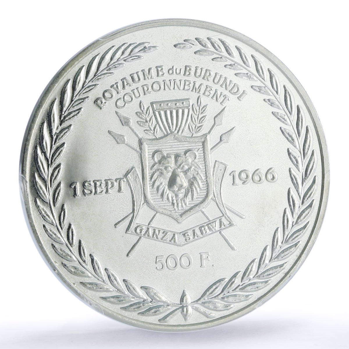 Burundi 500 francs King Mwambutsa IV Coronation X#5 PL 65 PCGS billon coin 1966