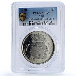 Niue 1 dollar Bulbasaur Pokemon Anime Cartoons MS 65 PCGS CuNi coin 2001