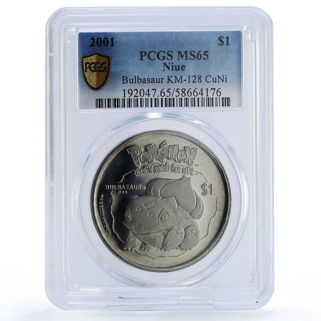 Niue 1 dollar Bulbasaur Pokemon Anime Cartoons MS 65 PCGS CuNi coin 2001