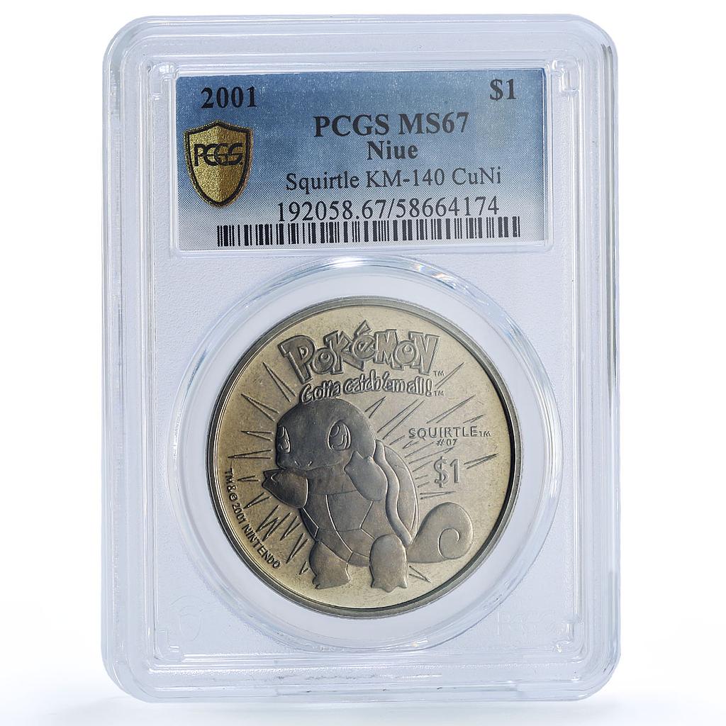 Niue 1 dollar Squirtle Pokemon Anime Cartoons MS 67 PCGS CuNi coin 2001