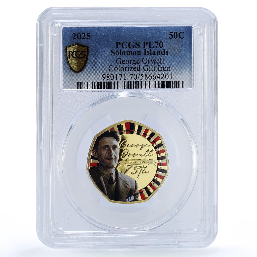 Solomon Isl. 50 cents Orwell Literature Gilt PL 70 PCGS silvered iron coin 2025