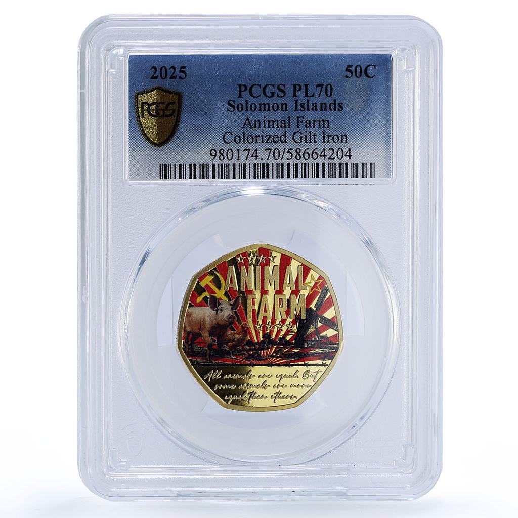 Solomon Islands 50 cents Orwell Animal Farm Gilt PL 70 PCGS silv. iron coin 2025