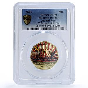 Solomon Islands 50 cents Orwell Animal Farm Gilt PL 69 PCGS silv. iron coin 2025