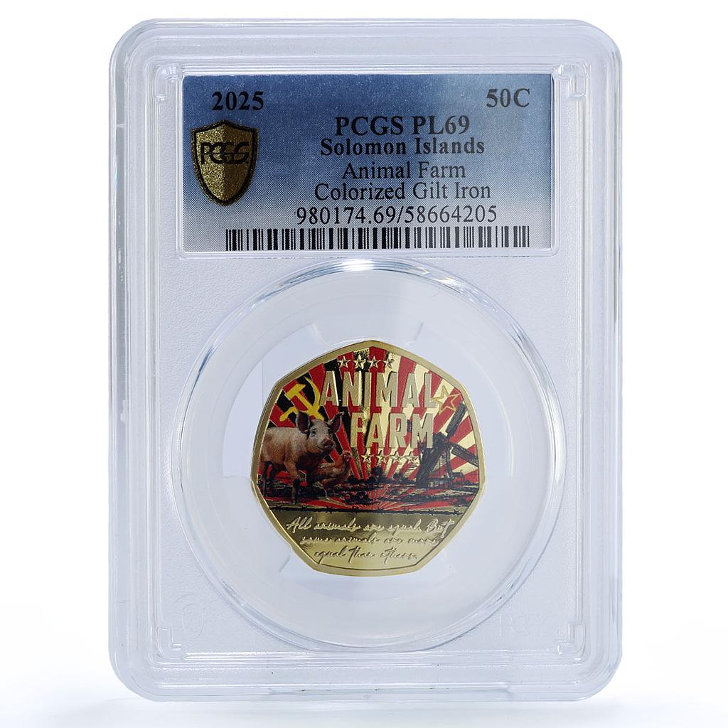 Solomon Islands 50 cents Orwell Animal Farm Gilt PL 69 PCGS silv. iron coin 2025
