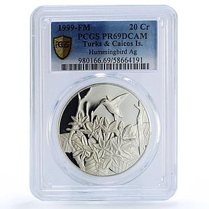Turks and Caicos Islands 20 crowns Hummingbird Fauna PR 69 PCGS silver coin 1999