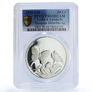 Turks and Caicos Islands 20 crowns Butterflies Fauna PR 68 PCGS silver coin 1999