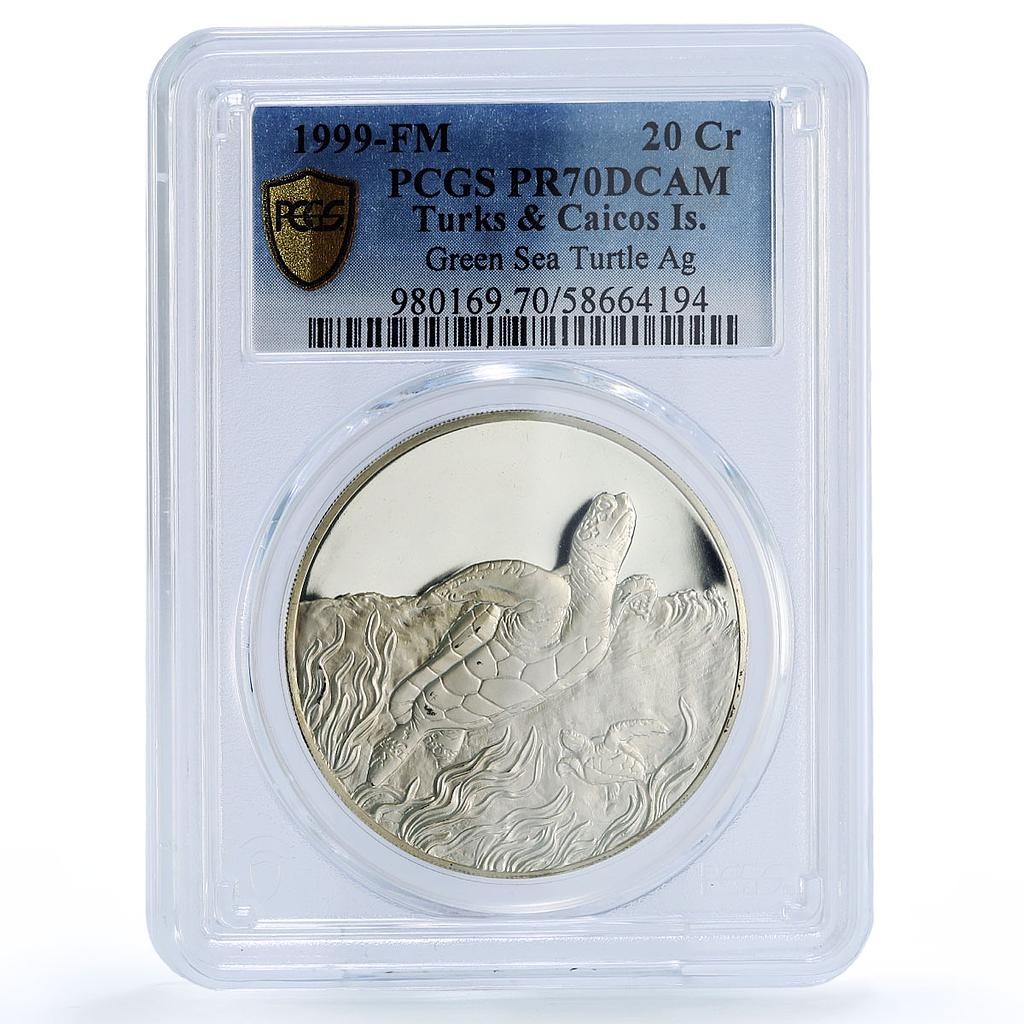 Turks and Caicos Islands 20 crowns Sea Turtle Fauna PR 70 PCGS silver coin 1999