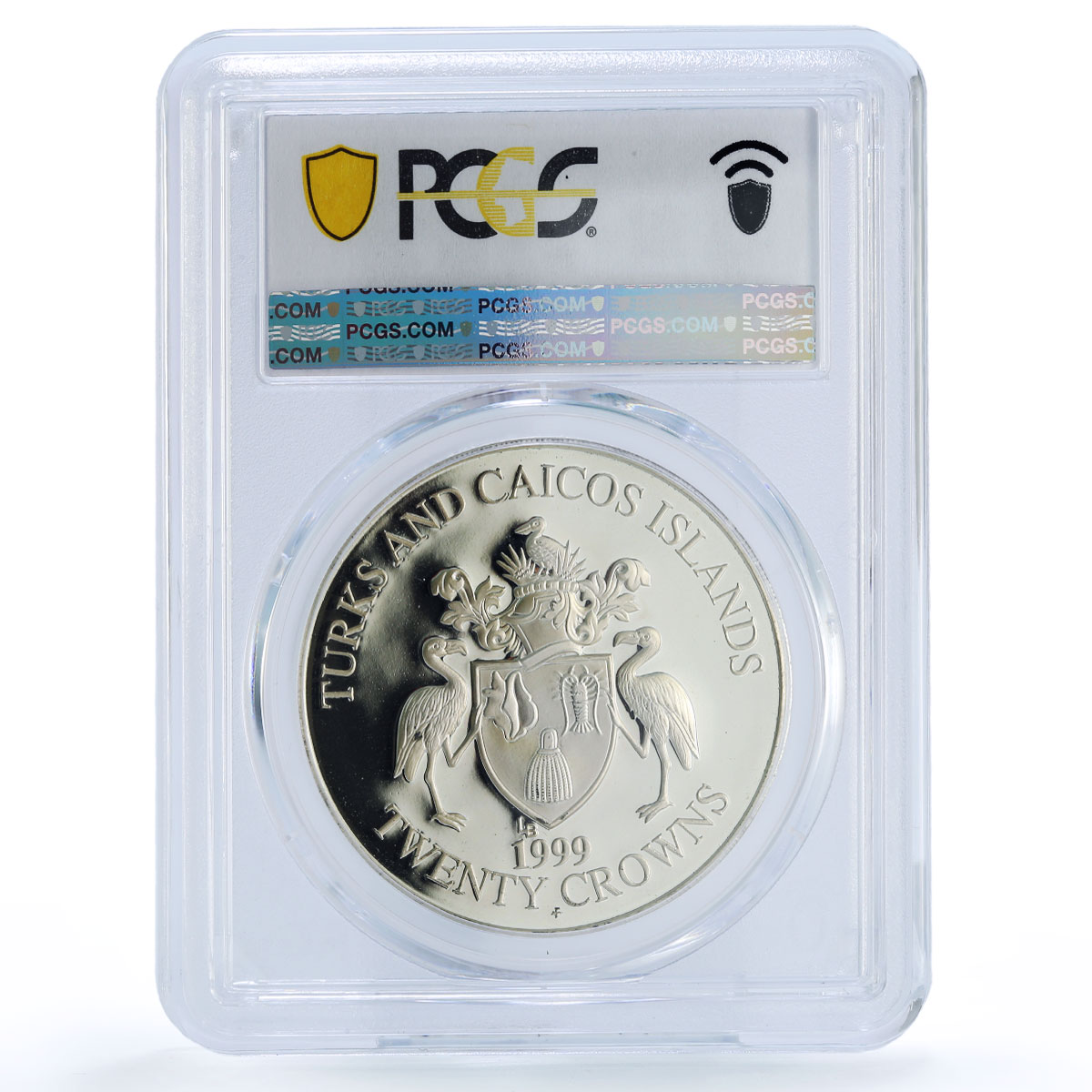 Turks and Caicos Islands 20 crowns Sea Turtle Fauna PR 70 PCGS silver coin 1999
