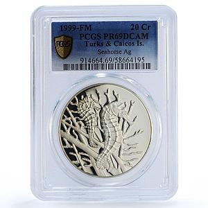 Turks and Caicos Islands 20 crowns Seahorse Fauna PR 69 PCGS silver coin 1999