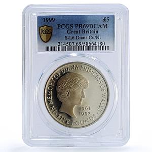 Great Britain 5 pounds Princess Diana Wales In Memory PR 69 PCGS CuNi coin 1999