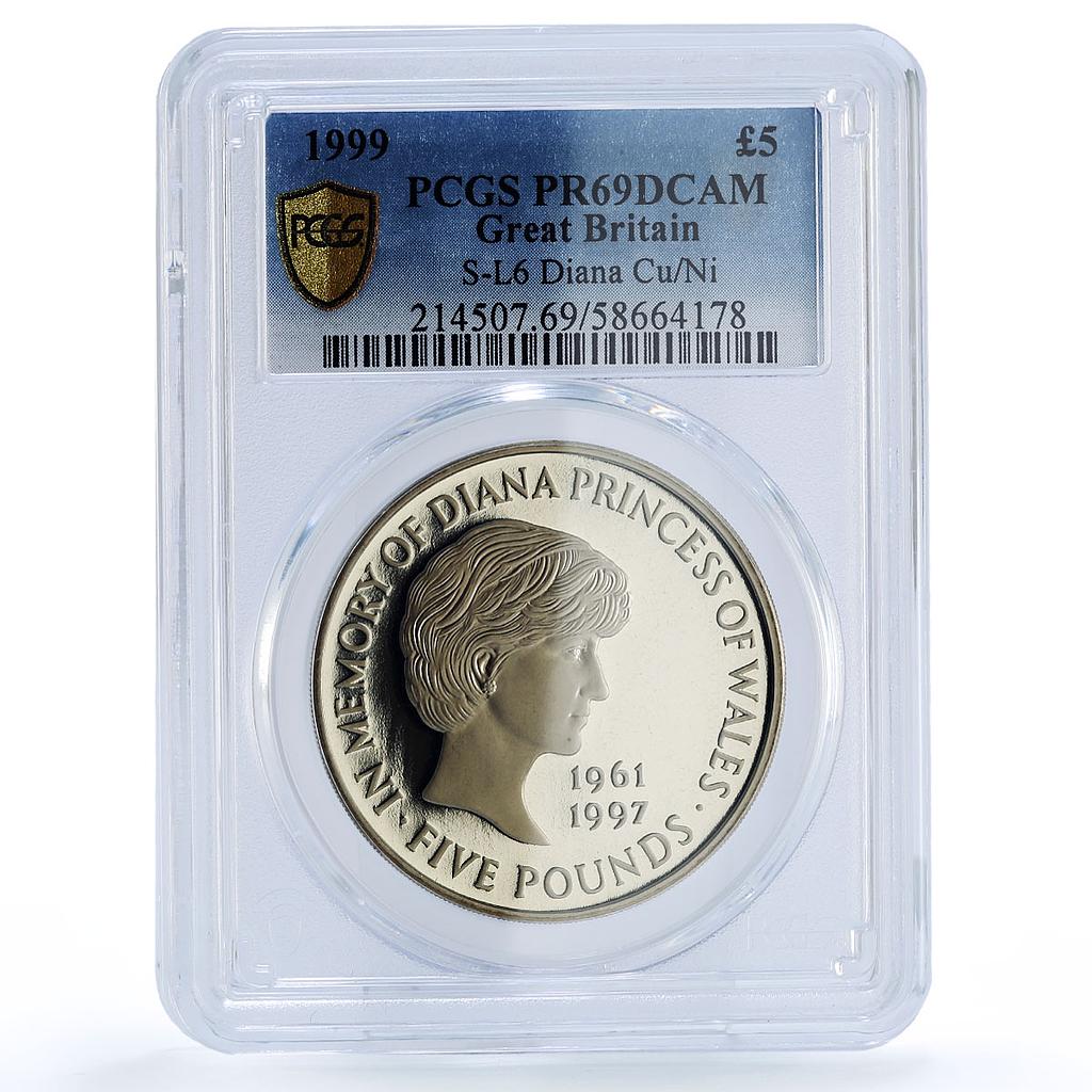 Great Britain 5 pounds Princess Diana Wales In Memory PR 69 PCGS CuNi coin 1999