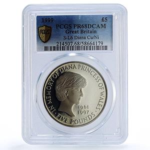 Great Britain 5 pounds Princess Diana Wales In Memory PR 68 PCGS CuNi coin 1999