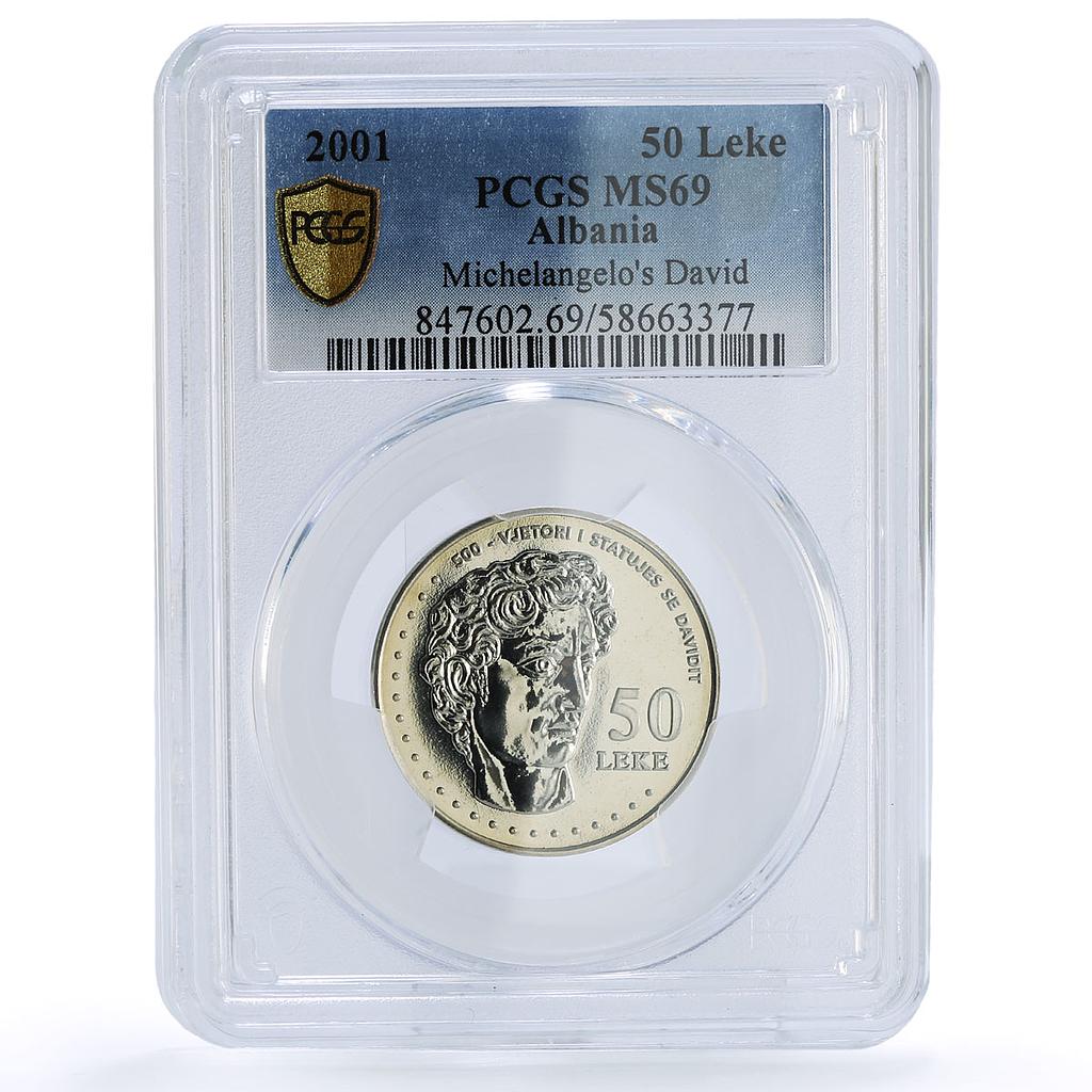 Albania 50 leke Michelangelo David Art Sculpture MS 69 PCGS CuNi coin 2001