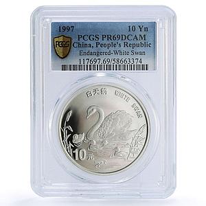 China 10 yuan Swan Bird Wildlife Fauna PR 69 PCGS silver coin 1997