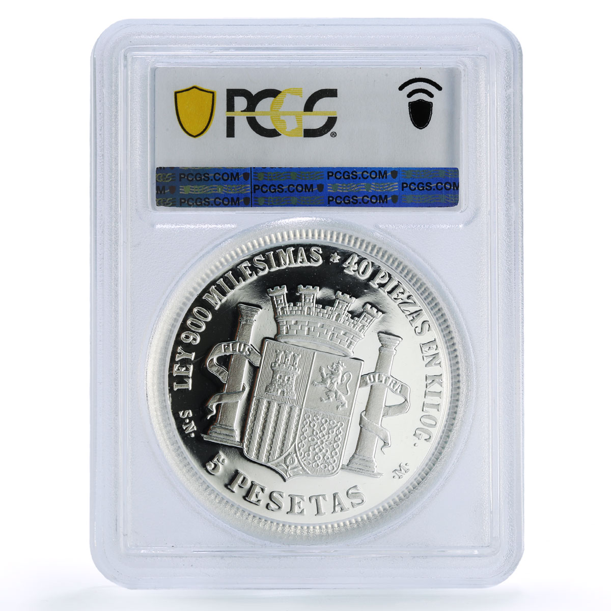 Spain Provisional 5 Pesetas Restrike Replica 1870 SP 68 PCGS silver token 2020