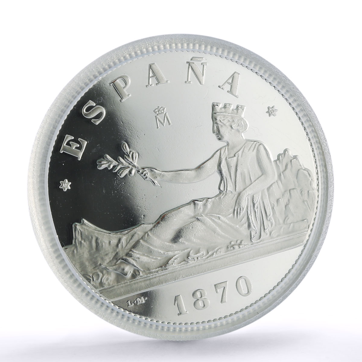 Spain Provisional 5 Pesetas Restrike Replica 1870 SP 68 PCGS silver token 2020