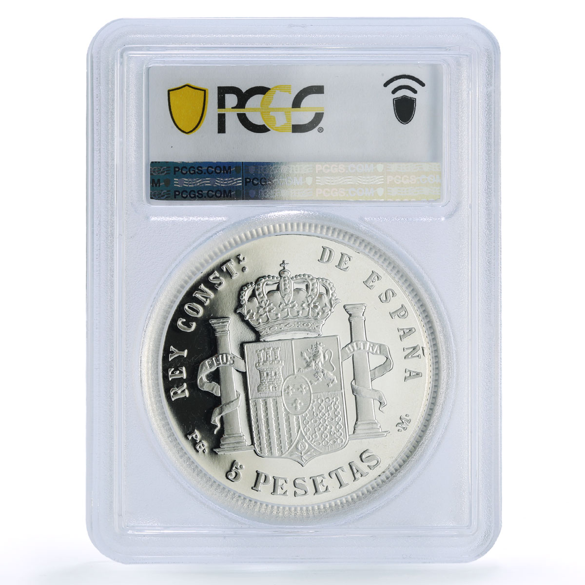 Spain Alfonso XIII 5 Pesetas Restrike Replica 1892 SP 69 PCGS silver token 2020
