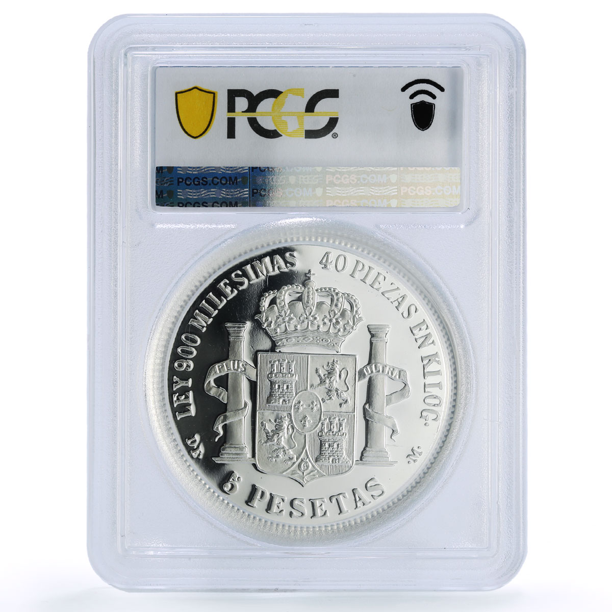 Spain Alfonso XII 5 Pesetas Restrike Replica 1875 SP 68 PCGS silver token 2020