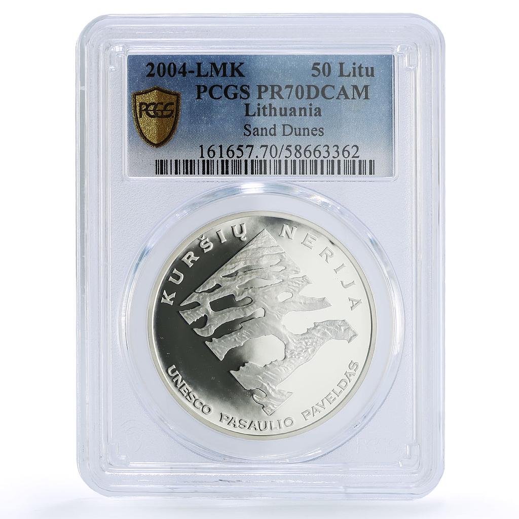Lithuania 50 litu Curonian Spit Sand Dunes UNESCO PR 70 PCGS silver coin 2004