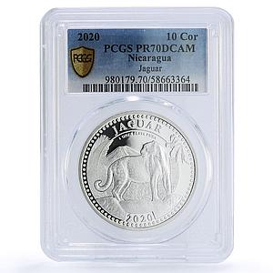 Nicaragua 10 cordobas Jaguar Cat Wildlife Fauna PR 70 PCGS silver coin 2020