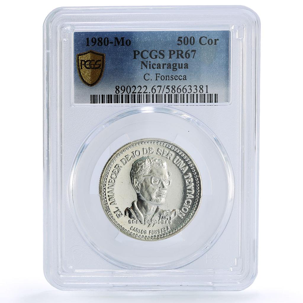 Nicaragua 500 cordobas Carlos Fonseca Revolutionary PR 67 PCGS silver coin 1980