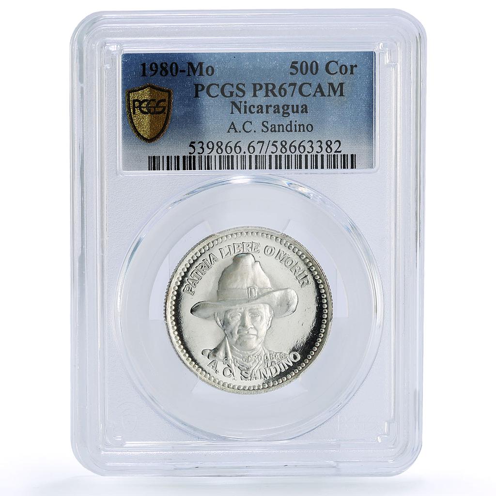 Nicaragua 500 cordobas Augusto Sandino Revolutionary PR 67 PCGS silver coin 1980