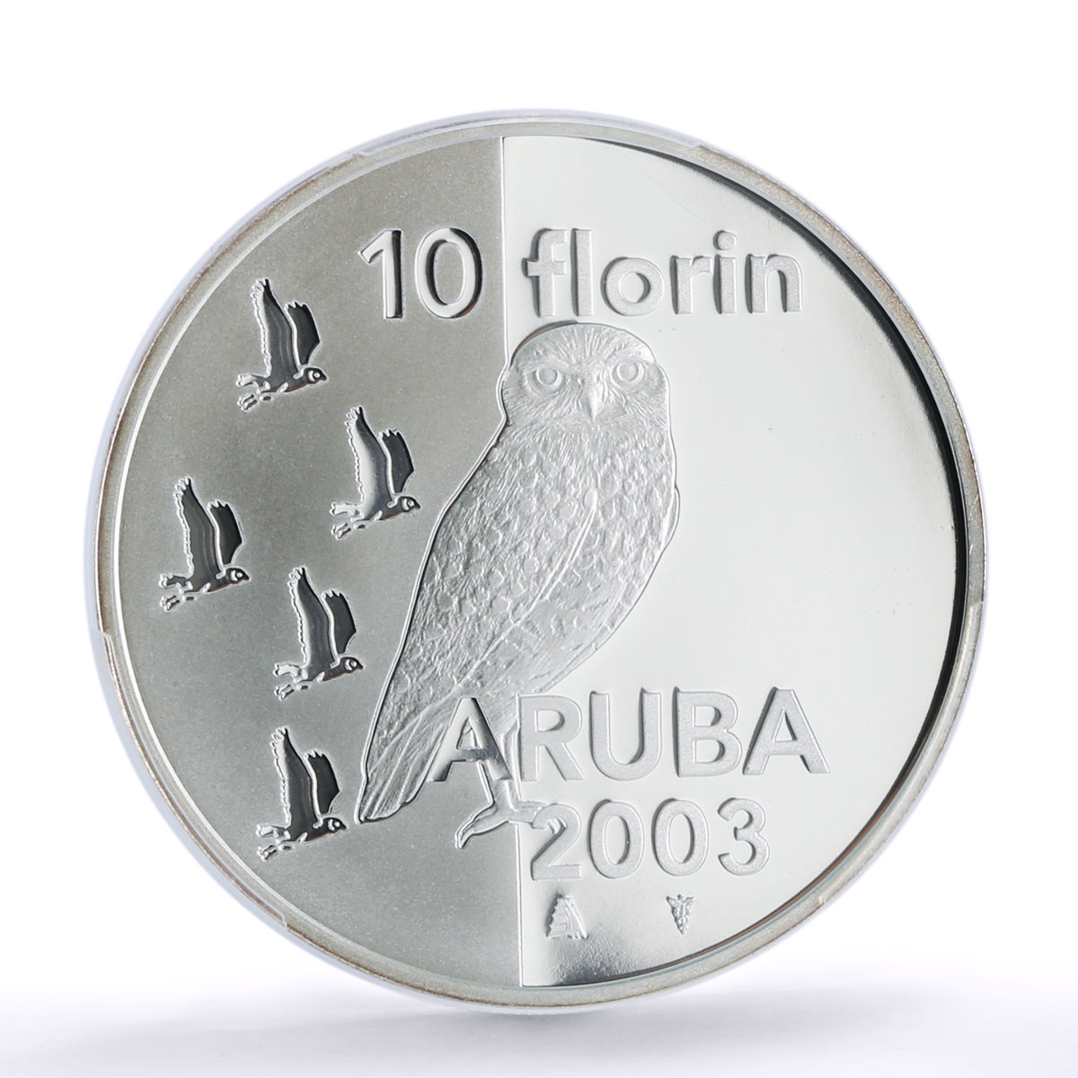 Netherlands Aruba 10 florin Owl Bird Wildlife Fauna PL 70 PCGS silver coin 2003
