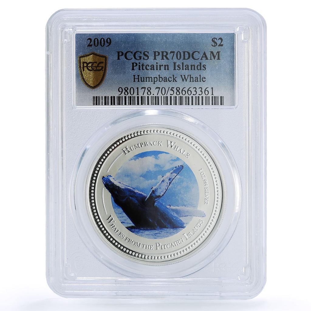 Pitcairn Islands 2 dollars Humpback Whale Fauna PR 70 PCGS silver coin 2009