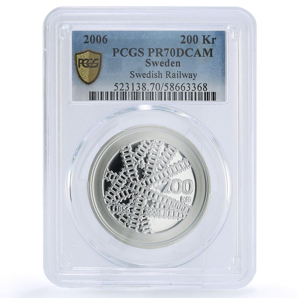 Sweden 200 kronor Railways 150th Anniversary Trains PR 70 PCGS silver coin 2006