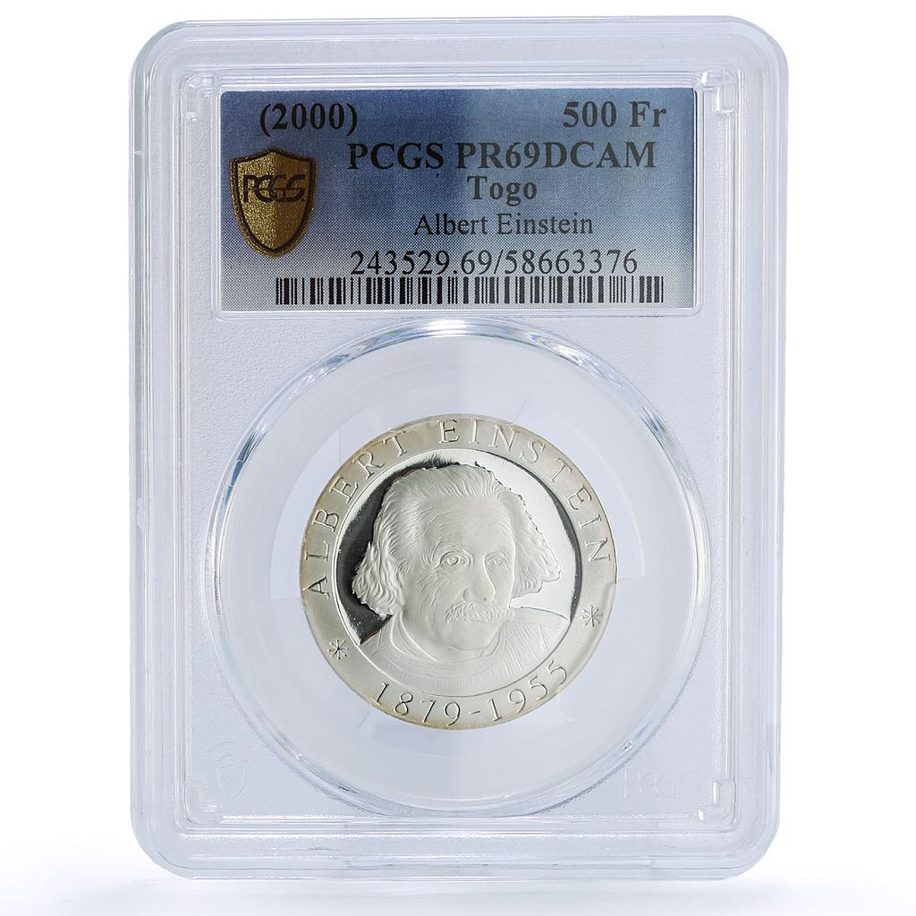 Togo 500 francs Albert Einstein 120th Birth Science PR 69 PCGS silver coin 2000