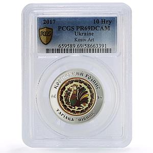 Ukraine 10 hryvnias Kosiv Painting Folk Art Rooster PR 69 PCGS silver coin 2017