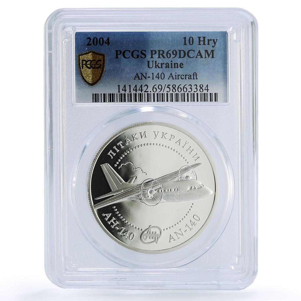 Ukraine 10 hryvnias AN 140 Antonov Aviation Planes PR 69 PCGS silver coin 2004
