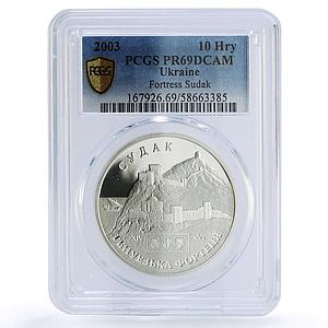 Ukraine 10 hryvnias Genoese Fortress Sudak Castle PR 69 PCGS silver coin 2003