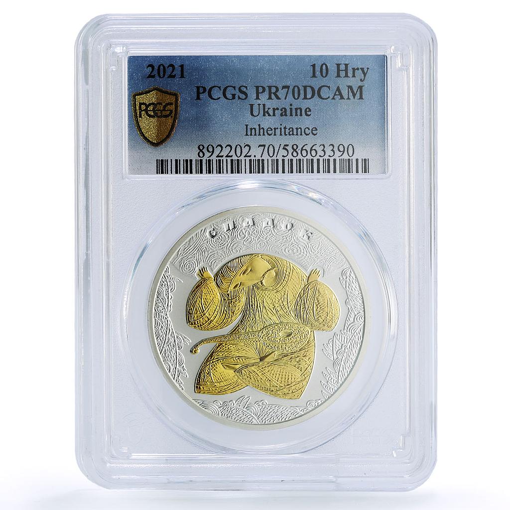 Ukraine 10 hryvnias Inheritance Gilt Traditions PR 70 PCGS silver coin 2021