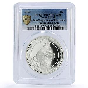 Great Britain 2 pounds Greyhound Dog Queen Beasts PR 70 PCGS silver coin 2021