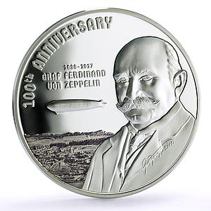 Cook Islands 20 dollars Zepellin Airship Aviation History proof silver coin 2017