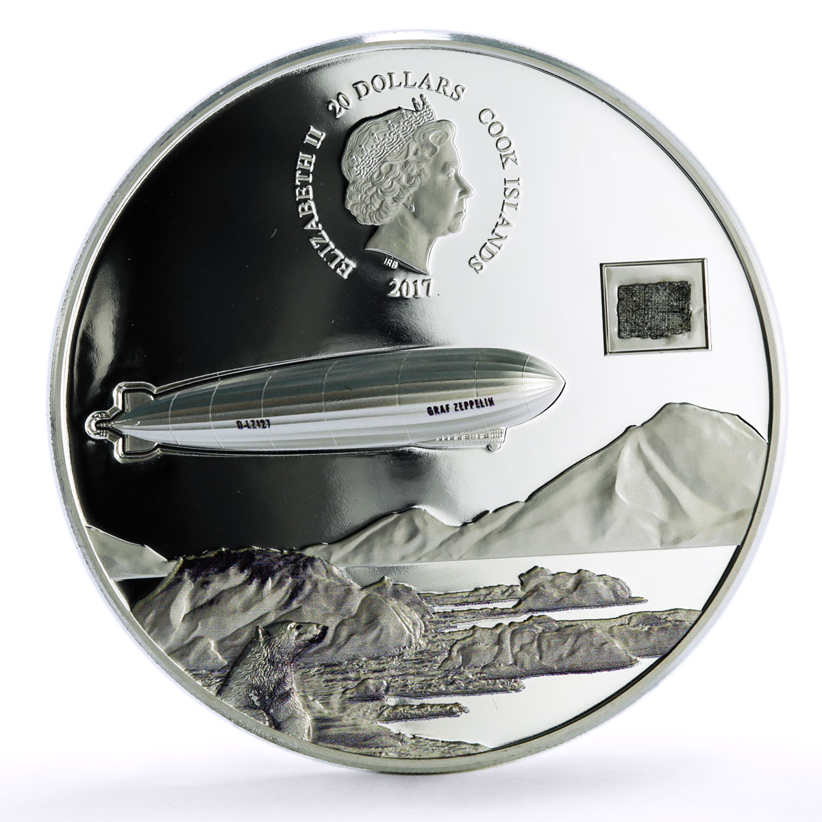 Cook Islands 20 dollars Zepellin Airship Aviation History proof silver coin 2017