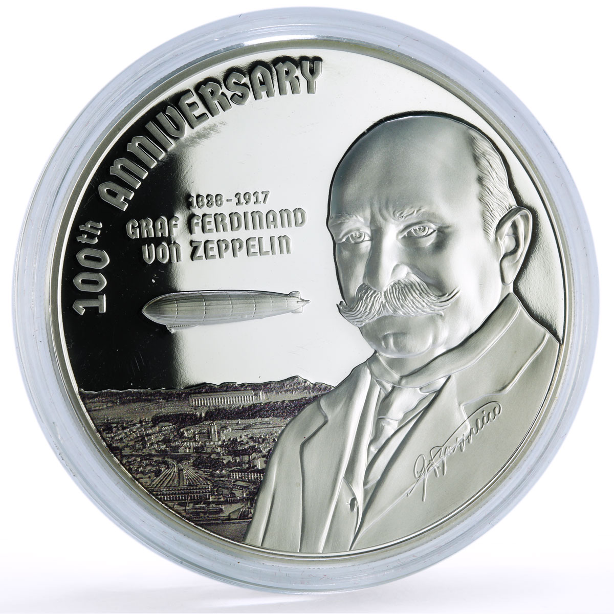 Cook Islands 20 dollars Zepellin Airship Aviation History proof silver coin 2017