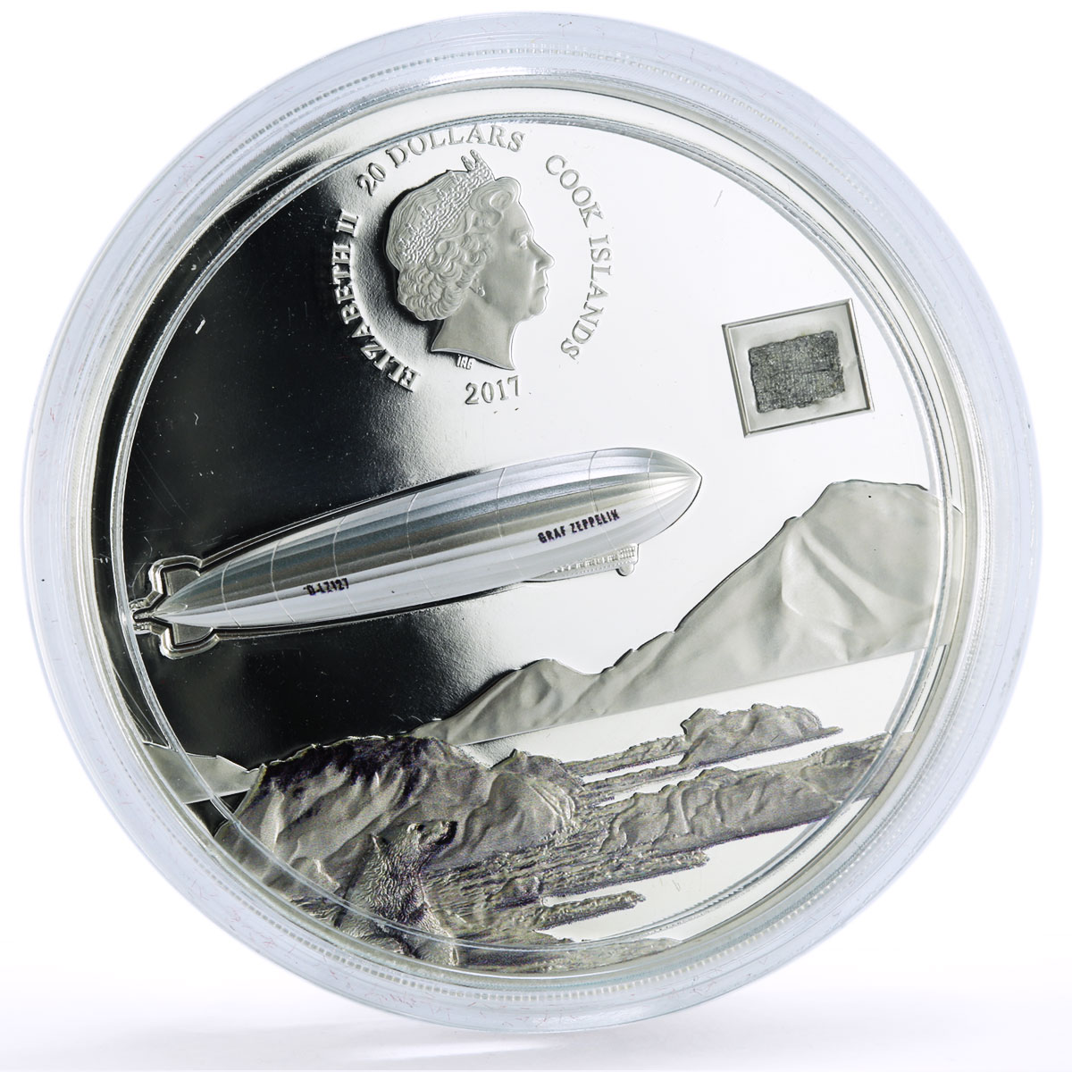 Cook Islands 20 dollars Zepellin Airship Aviation History proof silver coin 2017