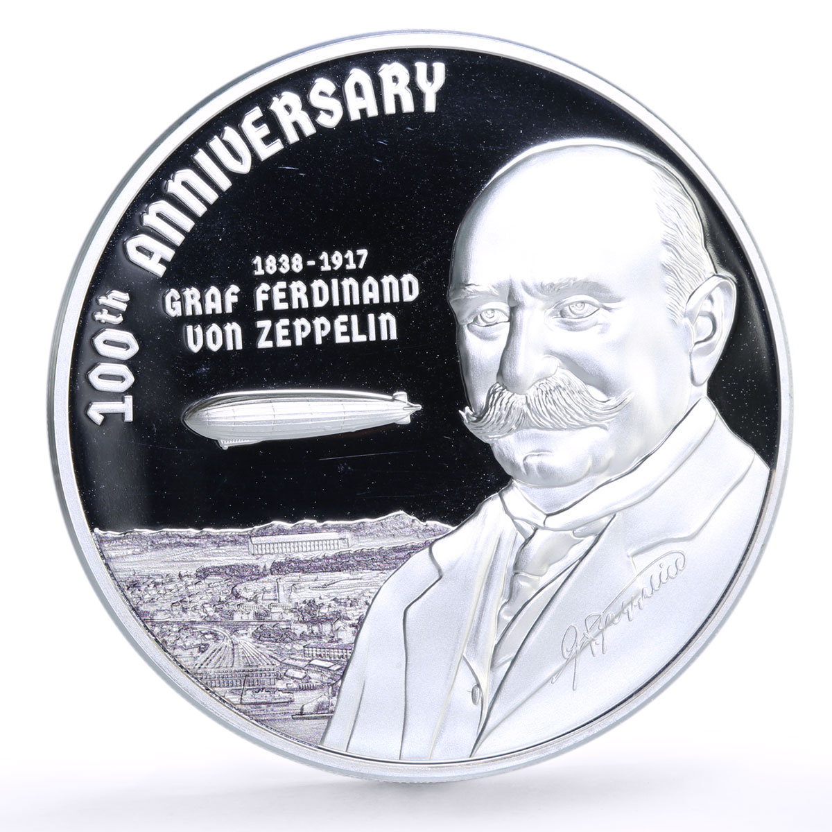 Cook Islands 20 dollars Zepellin Airship Aviation History proof silver coin 2017
