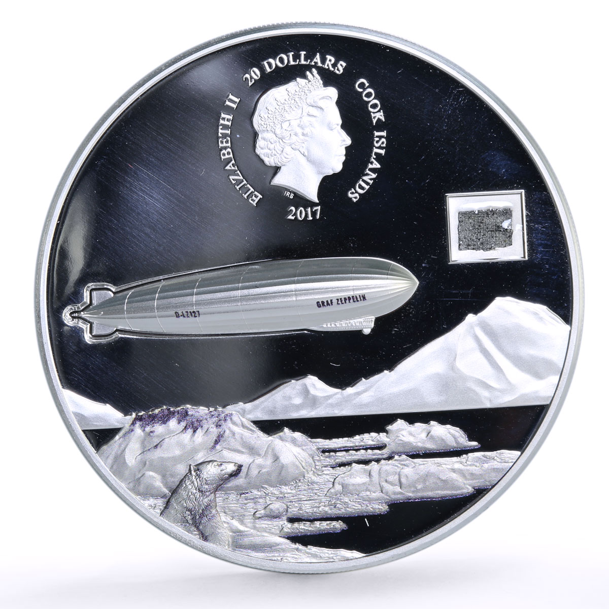 Cook Islands 20 dollars Zepellin Airship Aviation History proof silver coin 2017