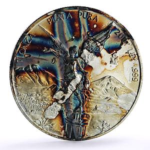 Mexico 1 onza Libertad Angel of Independence Rainbow Patina silver coin 2001
