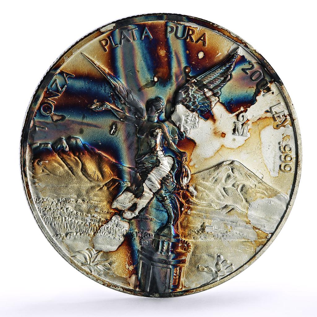 Mexico 1 onza Libertad Angel of Independence Rainbow Patina silver coin 2001