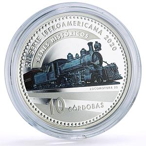 Nicaragua 10 cordobas Locomotive 25 Ibero-American Trains silver coin 2020