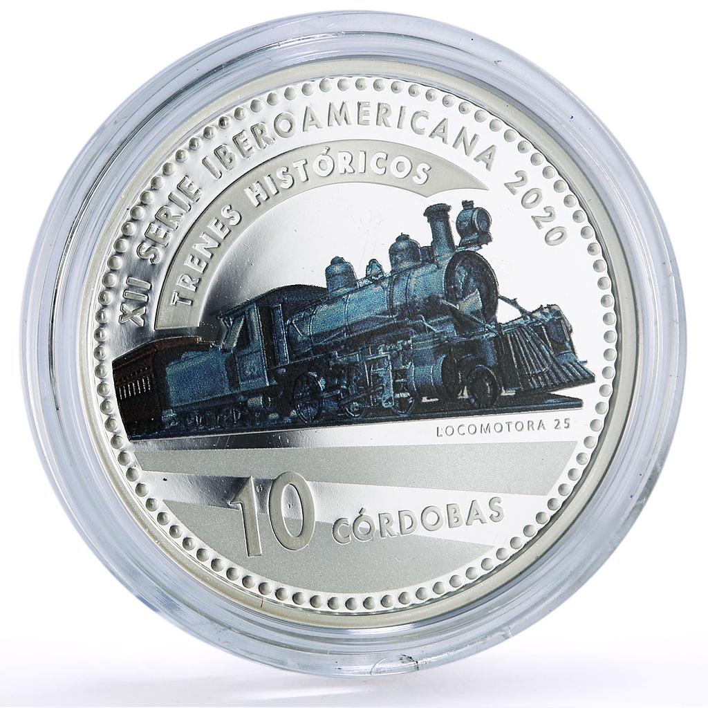 Nicaragua 10 cordobas Locomotive 25 Ibero-American Trains silver coin 2020