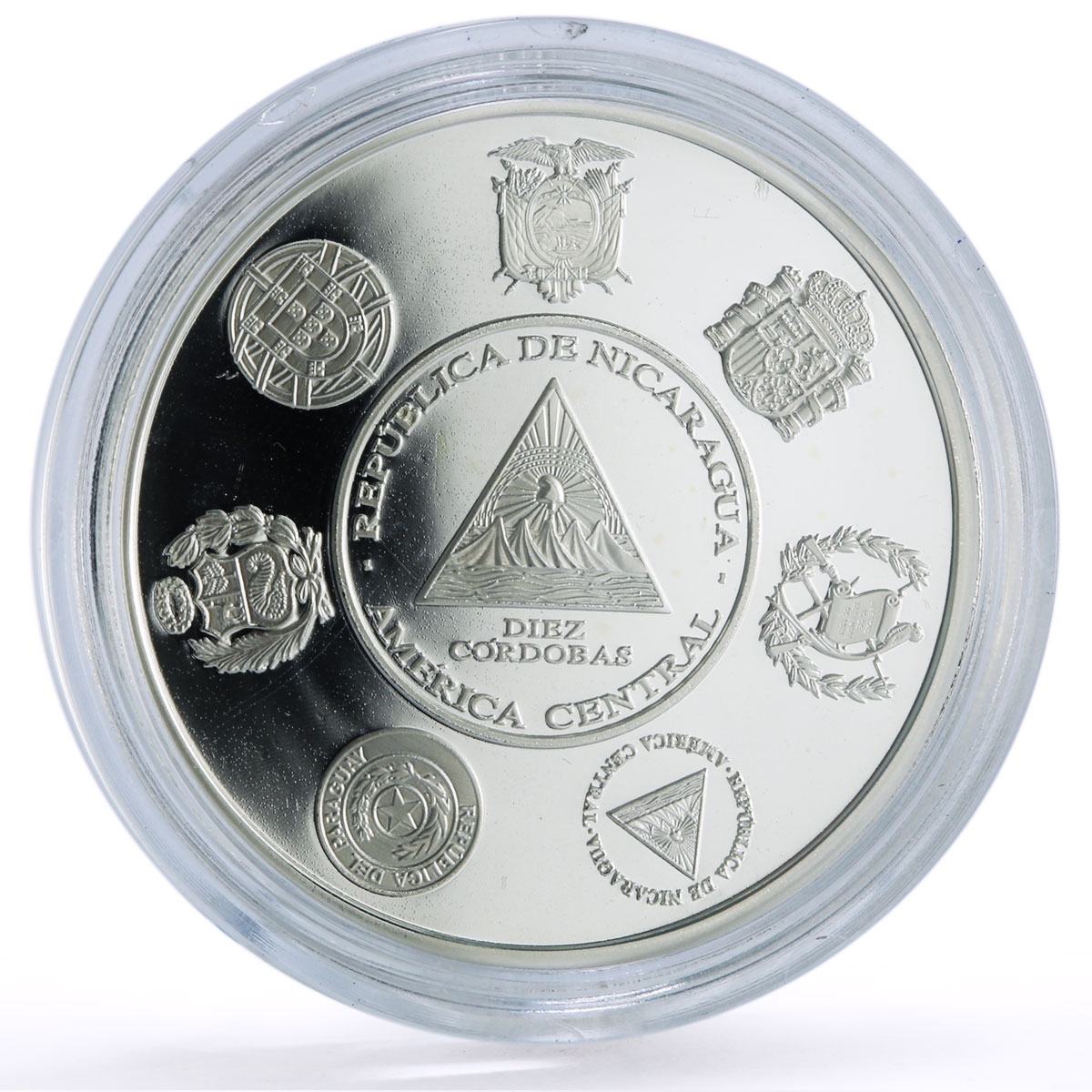 Nicaragua 10 cordobas Locomotive 25 Ibero-American Trains silver coin 2020