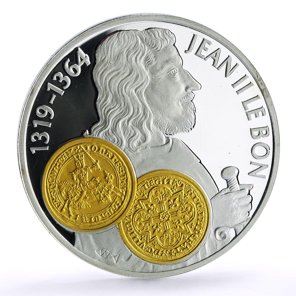 Netherlands 10 guldens John II Franc D Or A Cheval Gilt proof silver coin 2001