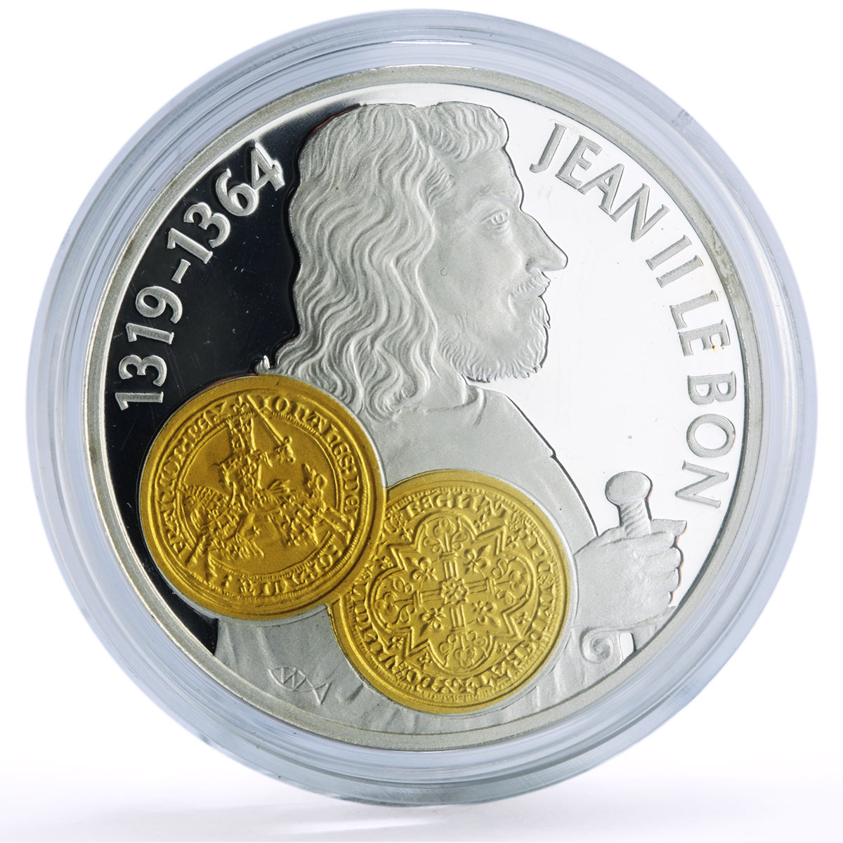 Netherlands 10 guldens John II Franc D Or A Cheval Gilt proof silver coin 2001