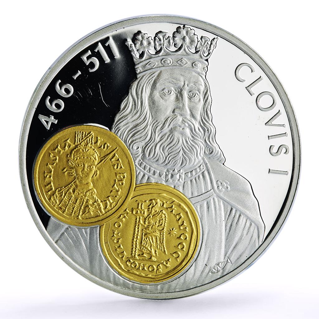 Netherlands 10 guldens Clovis I Tremissisfiorino D Oro proof silver coin 2001